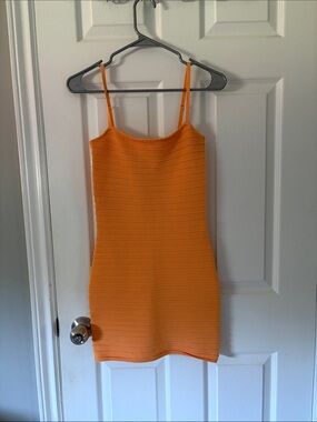 Dynamite Orange Ribbed Spaghetti-Strap Mini Dress
